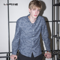 LLANNE秋季衬衫男长袖修身大鲨鱼印花衬衣男士寸衫休闲寸衣上衣潮