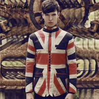 LLANNE英伦潮牌亚麻休闲西装男修身英国米字旗棉麻西服外套潮