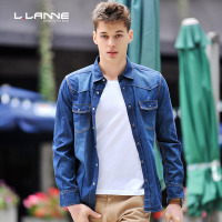 LLANNE英伦潮牌春季深蓝色丹宁长袖衬衫男士牛仔衬衣薄款寸衫男潮