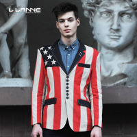 LLANNE英伦男装五角星美国亚麻西装棉麻个性休闲西服男薄款