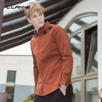 LLANNE春季新品衬衫男长袖修身寸衣男士青年星星贴布绣衬衣潮