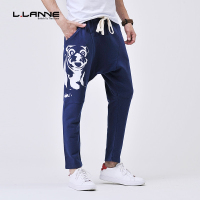 llanne/拉朗尼潮牌春季卡通哈伦裤吊裆裤垮裤休闲小脚运动卫裤男