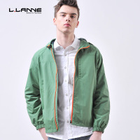 LLANNE夹克男春季连帽带帽外套男纯色防风防雨休闲宽松冲锋上衣潮