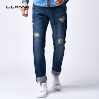 LLANNE牛仔裤男直筒修身破洞裤子男士春季青年修身小脚牛子长裤潮