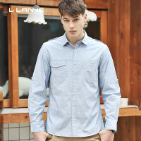 LLANNE男士春装全棉竹节挽袖长袖衬衫休闲修身男衬衣潮男英伦衬衣