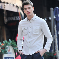 LLANNE衬衣男长袖修身英伦青年春季休闲工装男士衬衫纯棉潮流寸衫