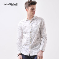 LLANNE衬衫男长袖亚麻修身印花衬衣青年男士休闲棉麻寸衫英伦潮牌