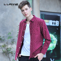 LLANNE衬衫男长袖修身青年英伦印花衬衣男士春季全棉休闲寸衫潮流