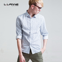 LLANNE衬衫男长袖纯棉修身印花衬衣春季男士休闲寸衫薄款青年潮牌