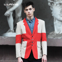 LLANNE英伦男装瑞士十字旗亚麻西装棉麻个性休闲西服男薄款