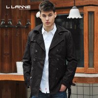 llanne/拉朗尼男装春季可脱卸夹棉层短款风衣外套双排扣大衣男潮