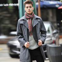 LLANNE风衣男中长款薄款潮春季英伦风修身外套双排扣大衣男士上衣