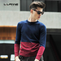 llanne/拉朗尼春季罗纹圆领套头毛衣拼色拼接针织衫男士线衣线衫