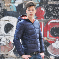 LLANNE羽绒服男轻薄短款青年连帽修身英伦潮流双面穿男士轻便外套
