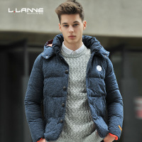 LLANNE英伦潮牌立领可脱卸带帽纯色加厚白鸭绒酒红色羽绒服外套男