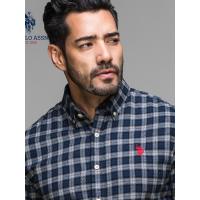 U.S. POLO ASSN.格子磨毛纯棉衬衫修身美式休闲长袖男装衬衣潮流