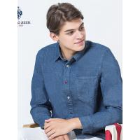 U.S. POLO ASSN.牛仔衬衫男长袖春秋纯色圆点做旧古典衬衣男上衣
