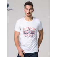 U.S. POLO ASSN.男士短袖t恤棉质圆领休闲春夏新款蓝白色印花T恤