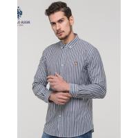 U.S. POLO ASSN.男条纹长袖衬衣纯棉修身商务休闲正装上班衬衫