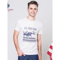 uspolo男士短袖t恤纯棉圆领帅气修身半袖休闲春夏新款白色印花T恤