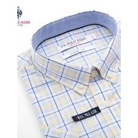 衬衫男短袖纯棉格子美式休闲衬衫时尚商务男格子衬衣修身打底男装