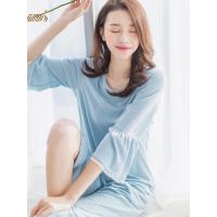 顶瓜瓜夏季纯棉七分袖家居服套装 镂空甜美休闲全棉女士睡衣