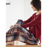 顶瓜瓜新品春季家女士家居服 针织衫纯色气质棉质格子可外穿睡衣