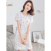 顶瓜瓜纯棉睡裙女春夏薄款 印花可爱卡通韩版宽松短袖家居裙新品