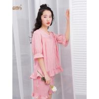 睡衣女夏韩版清新 顶瓜瓜短袖可爱甜美学生可外穿家居空调服套装