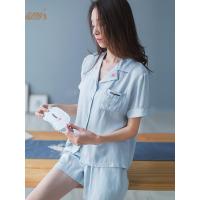 睡衣女短袖套装 顶瓜瓜顶呱呱夏季薄款甜美翻领刺绣家居服两件套