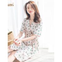 睡裙女夏 顶呱呱薄款纯棉短袖性感系带 可外穿居家日式睡衣和服