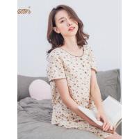 顶瓜瓜纯棉夏季睡裙 女士甜美印花卡通短袖长裙夏季全棉睡衣新品