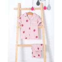 顶瓜瓜睡衣女童纯棉儿童翻领草莓印花薄款家居服套装 春夏新款