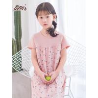顶瓜瓜儿童睡衣夏女童睡裙纯棉印花短袖家居裙子2018春夏新款