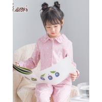 顶瓜瓜儿童睡衣女童春纯棉开衫娃娃领家居服套装