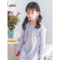 顶瓜瓜儿童睡衣女童睡裙春夏纯棉圆领蝴蝶结可爱印花长袖家居裙