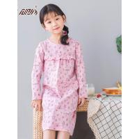 顶瓜瓜儿童睡衣女童睡裙春季纯棉花边碎花长袖家居裙