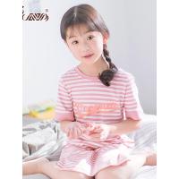 顶瓜瓜儿童睡衣女童睡裙棉质条纹家居服睡裙 春夏新款