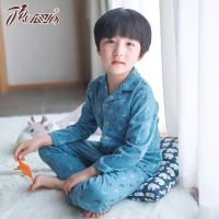 顶瓜瓜儿童睡衣男童春季纯棉翻领开衫磨毛家居服套装