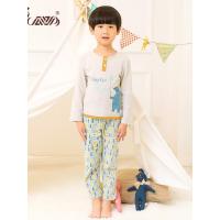 顶瓜瓜男童睡衣春夏纯棉圆领卡通小熊图案印花长袖长裤家居服儿童睡衣套装