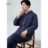 顶瓜瓜睡衣男冬长袖纯棉加厚宽松休闲简约格子男士冬季家居服套装
