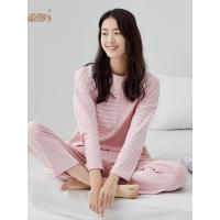 顶瓜瓜睡衣女秋长袖棉质拼接条纹套头宽松女士秋冬家居服套装新品