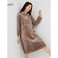 顶瓜瓜珊瑚绒睡衣女冬季长袖套头纯色宽松睡裙秋冬保暖家居服单裙