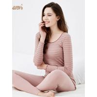 保暖内衣女士 顶瓜瓜顶呱呱弹力舒适贴身棉质条纹棉毛衫秋衣秋裤