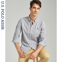 U.S. POLO ASSN.蓝条纹长袖衬衫男士衬衣夏季秋季美式休闲轻商务