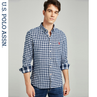 U.S. POLO ASSN.男士纯棉格子衬衫 官方新款商务休闲青年磨毛衬衣