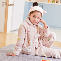 女童睡衣秋冬季 顶瓜瓜珊瑚绒套装 儿童家居服法兰绒童装可爱公主