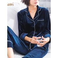 顶瓜瓜金丝绒睡衣女春秋新款宽松性感长袖翻领可外穿家居服套装