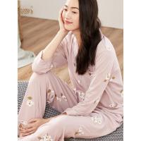 顶瓜瓜印花睡衣女长袖春季新款清新简约翻领7分袖家居服棉质套装