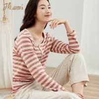 顶瓜瓜19年春夏家居服新品条纹纯棉长袖长裤韩版宽松睡衣顶呱呱